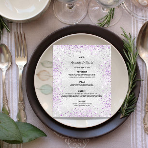 Wedding Menu silver purple metallic glitter dust
