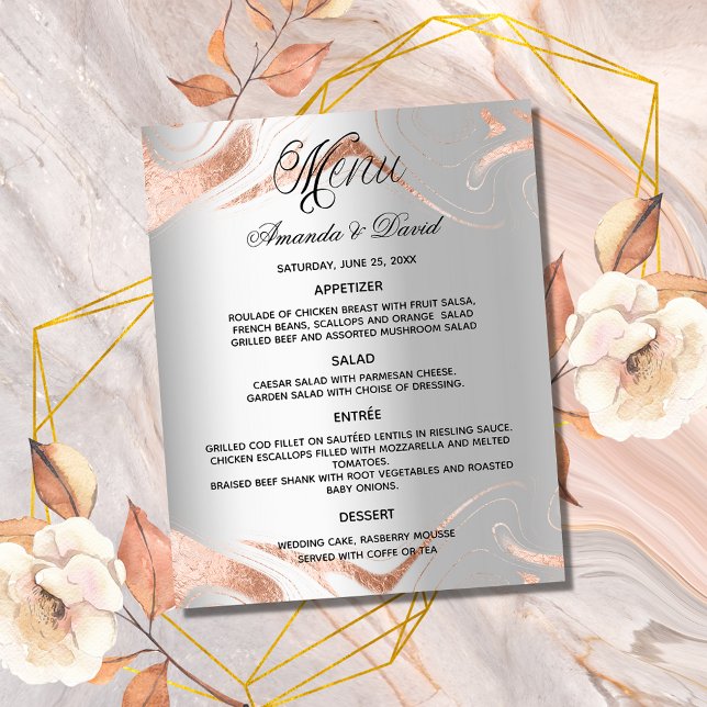 Wedding Menu silver rose gold marble (Creator Uploaded)