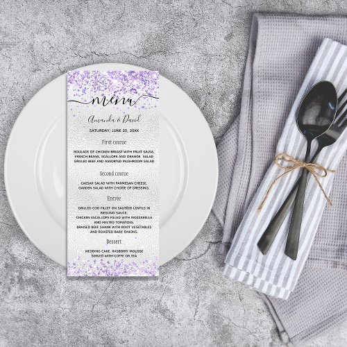 Wedding Menu silver violet confetti