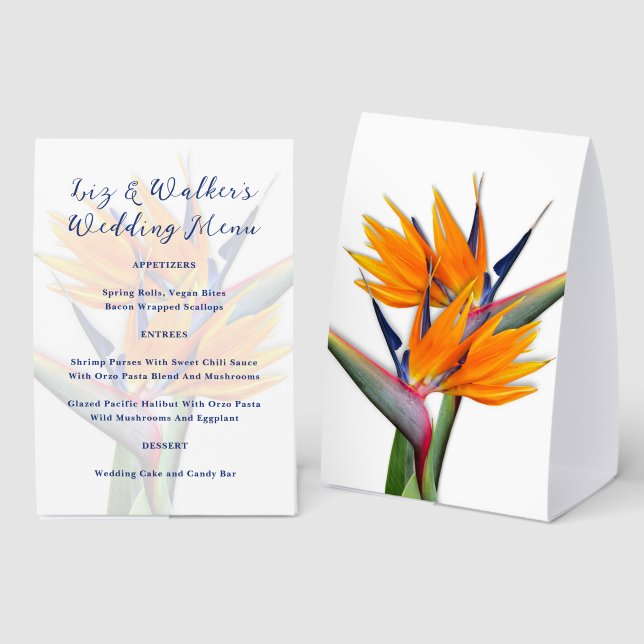 Wedding Menu Standing Table Sign Bird of Paradise (Front/Back)