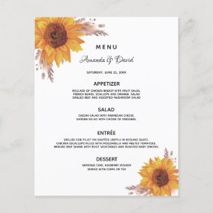 Wedding Menu sunflowers pampas grass