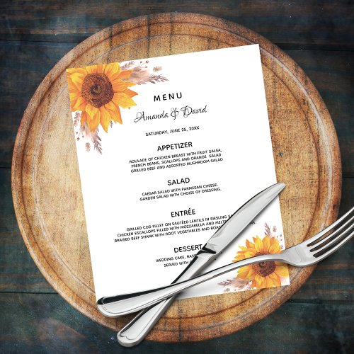 Wedding Menu sunflowers pampas grass budget Flyer