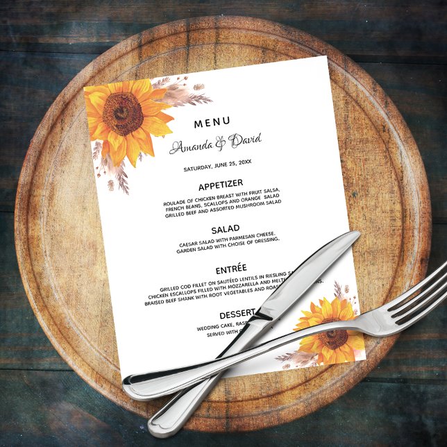 Wedding Menu sunflowers pampas grass budget Flyer (Creator Uploaded)