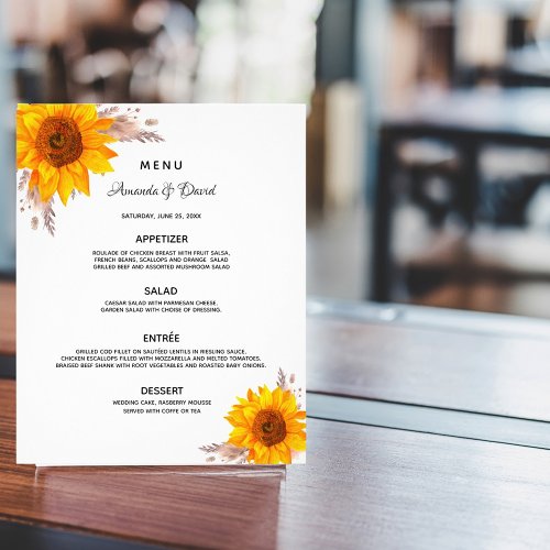 Wedding Menu sunflowers pampas grass budget Flyer