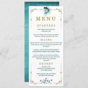 Wedding Menu Teal and Gold Cards