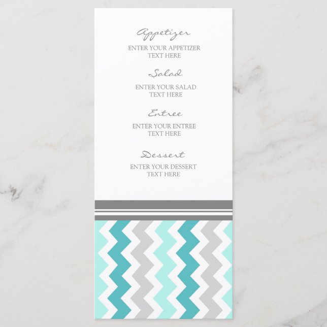 Wedding Menu Teal Gray Chevron (Front)