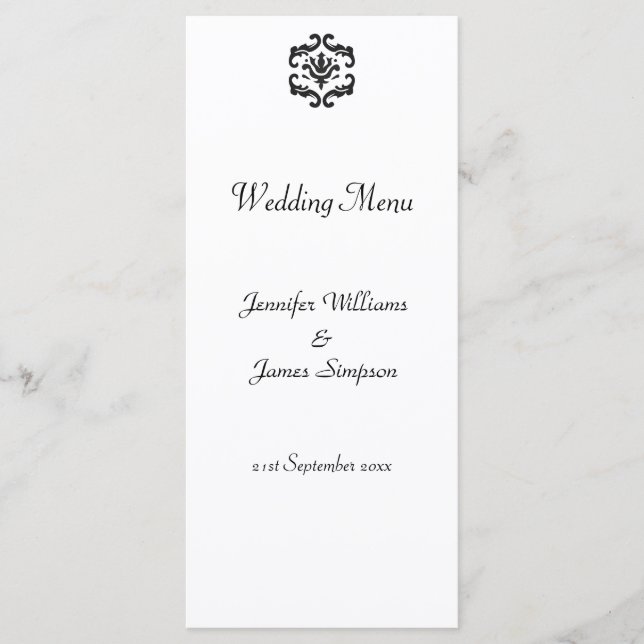 Wedding Menu Template Black and White Damask (Front)