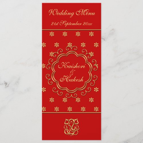 Wedding Menu Template Indian Inspired Red &amp; Gold