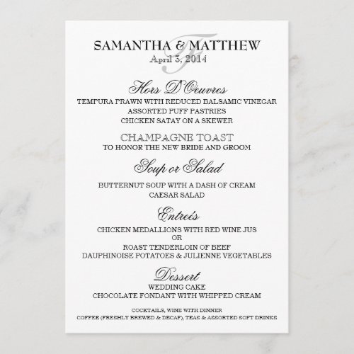 Wedding menu template PERSONALIZE