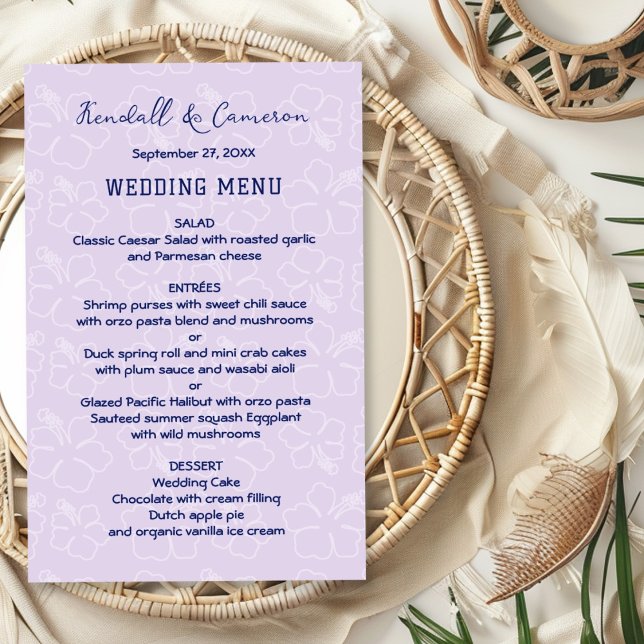 Wedding Menu Template Tropical Hibiscus Lavender (Creator Uploaded)