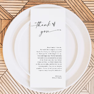 Wedding Menu Thank You Card, Guests Thank You Note