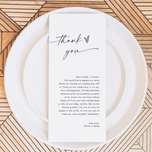 Wedding Menu Thank You Card Guests Thank You Note