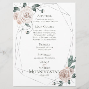 Wedding Menu Watercolor Pale Blush Pink Floral