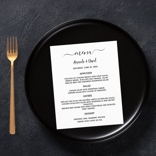 Wedding Menu white black simple