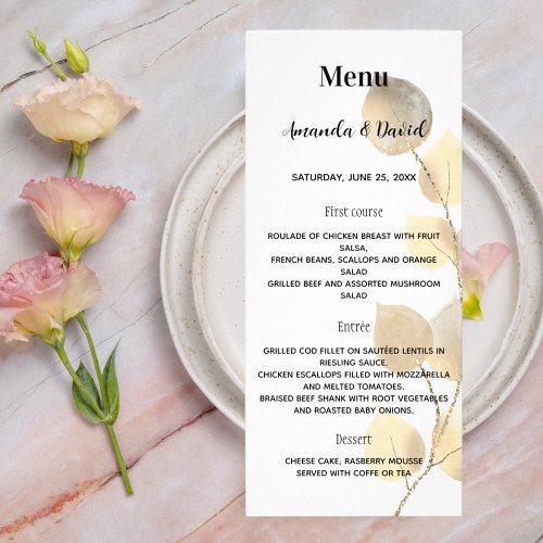 Wedding menu white golden eucalyptus