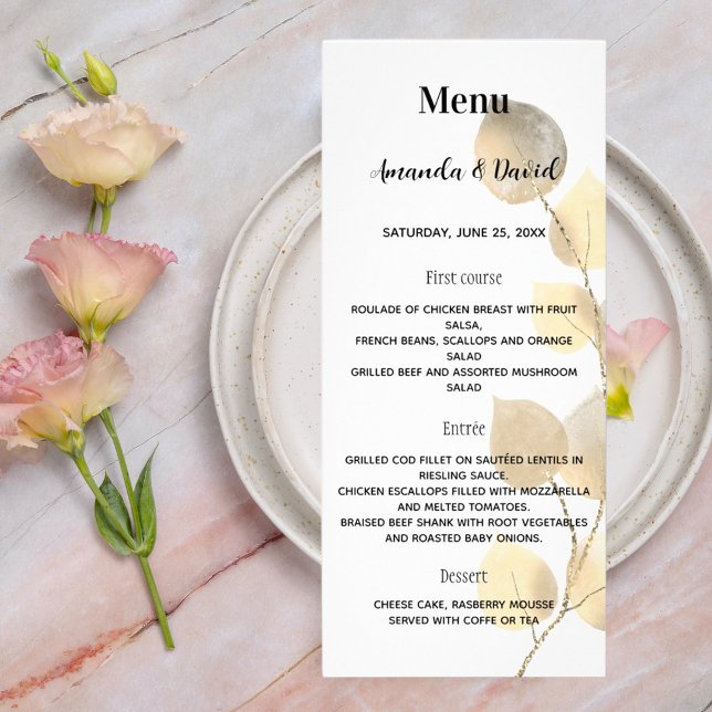 Wedding menu white golden eucalyptus (Creator Uploaded)