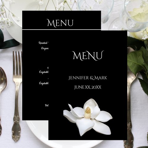 Wedding Menu White Magnolia Black and White