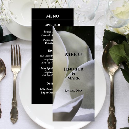 Wedding Menu White Magnolia Black and White