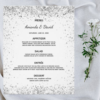 Wedding Menu White Silver Glitter Sparkles Budget Flyer by Thunes at Zazzle
