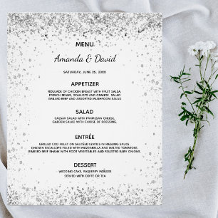 Wedding Menu white silver glitter sparkles budget Flyer