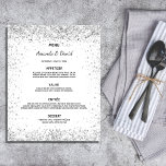 Wedding Menu white silver glitter sparkles elegant<br><div class="desc">An elegant,  glamorous wedding menu card. Personalize and add your names,  date and the wedding menu. A chic white background,  decorated with faux silver glitter sparkles.</div>