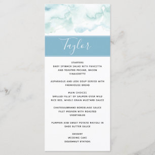 Wedding menu with Guest Name Dusty Blue Watercolor