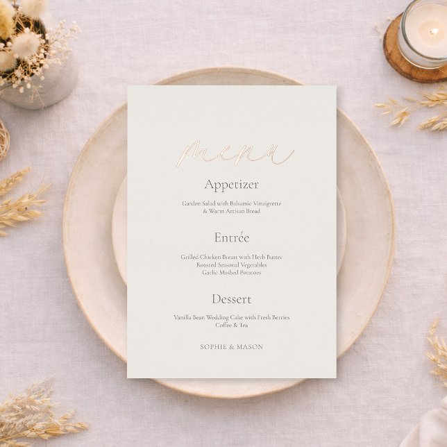 Wedding Menu with Real Gold Foil | Minimal Ivory  Invitation (Creator Uploaded)