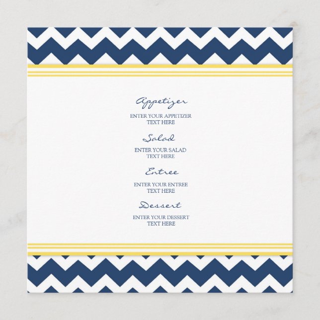 Wedding Menu Yellow Blue Chevron (Front)