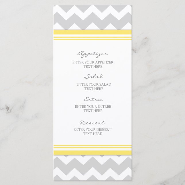 Wedding Menu Yellow Gray Chevron (Front)