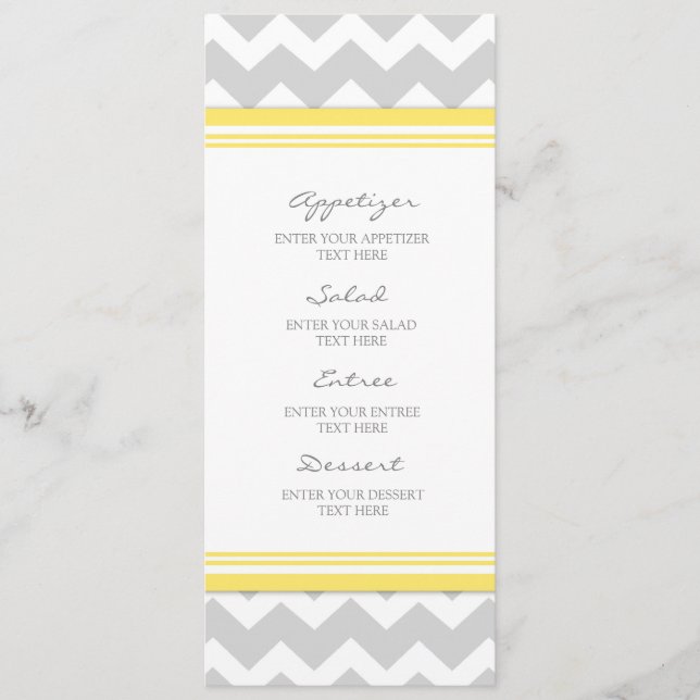 Wedding Menu Yellow Gray Chevron (Front)