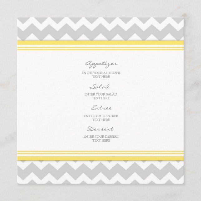 Wedding Menu Yellow Gray Chevron (Front)