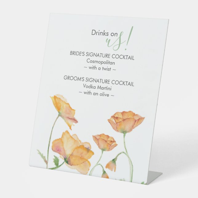 Wedding Menus Bar Whimsical Wildflowers Pedestal Sign (Front)