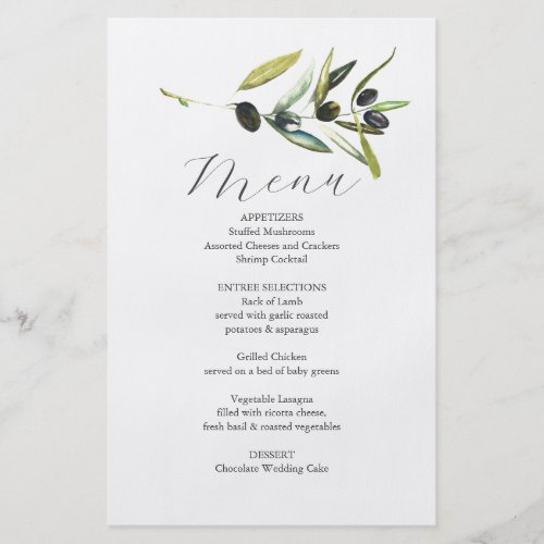 Wedding Menus Botanical Olive Branch Budget Flyer