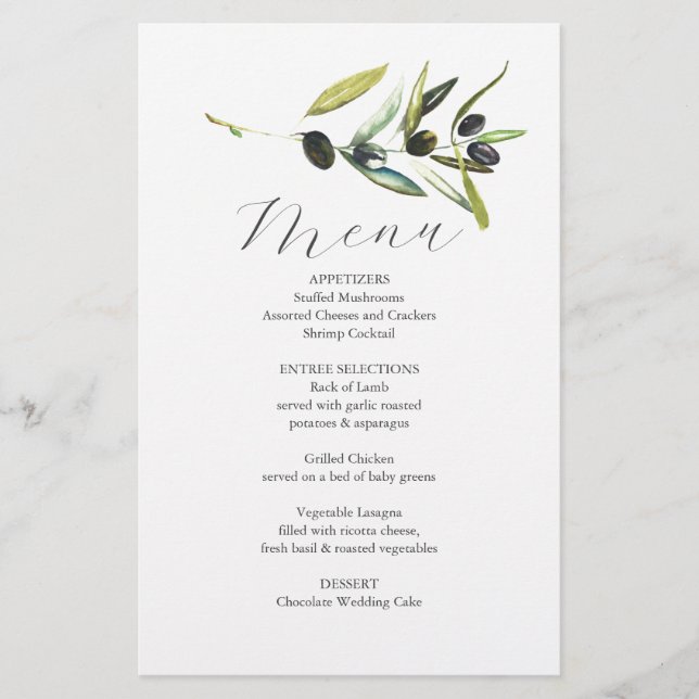 Wedding Menus Botanical Olive Branch Budget Flyer (Front)