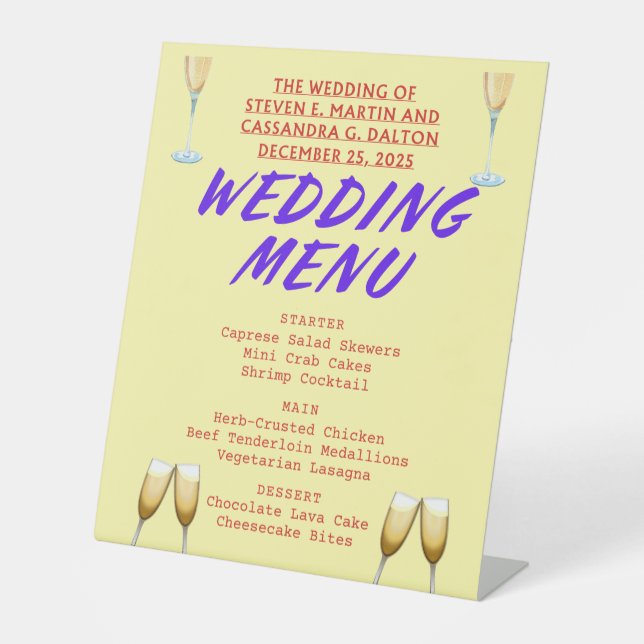 Wedding Menus Cards Pedestal Sign (Front)