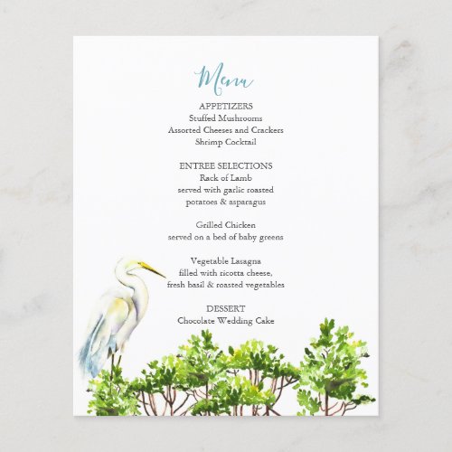 Wedding Menus Elegant Great White Heron Mangroves