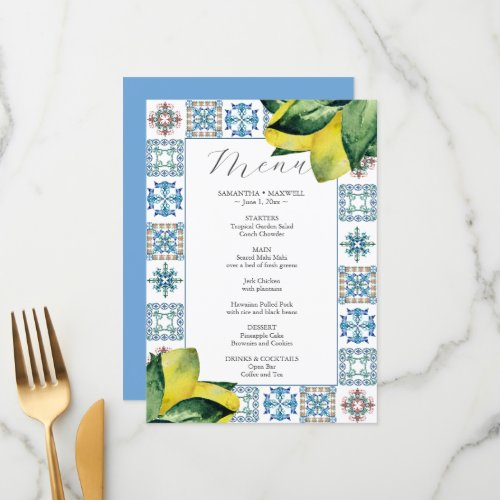 Wedding Menus Italian Amalfi Tile Theme