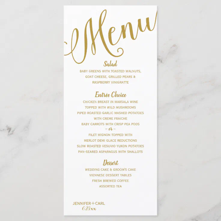 Wedding Menus | Modern Typography (Gold) | Zazzle