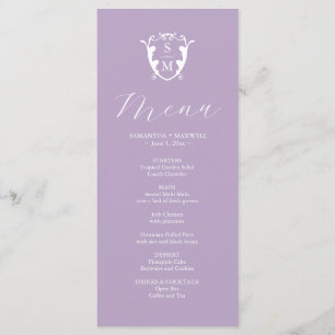 Wedding Menus Simple Monogram Crest Lilac