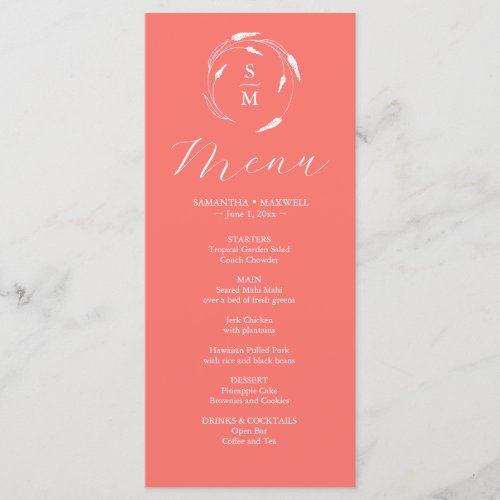 Wedding Menus Simple Monogram Peach