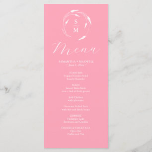 Wedding Menus Simple Monogram Pink