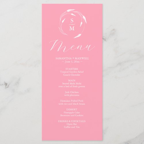 Wedding Menus Simple Monogram Pink