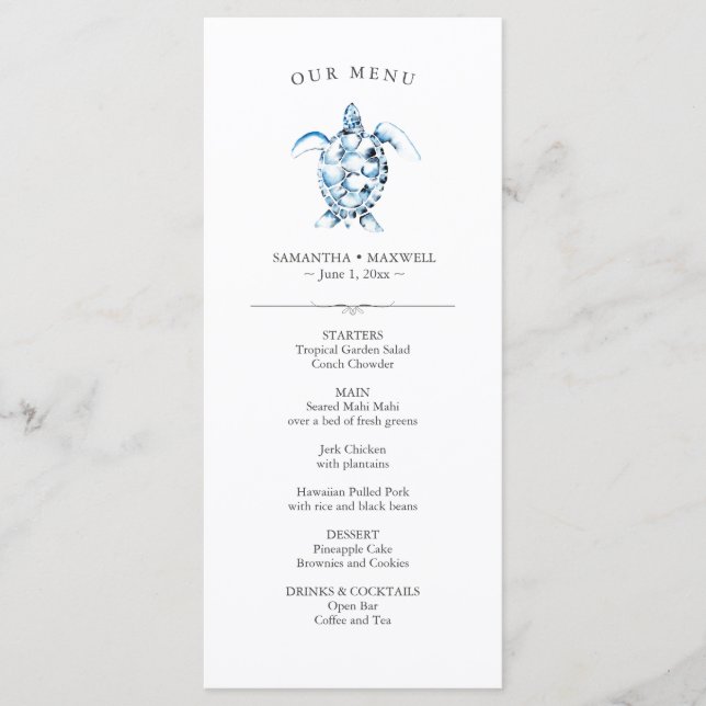 Wedding Menus Simple Watercolor Sea Turtle (Front)