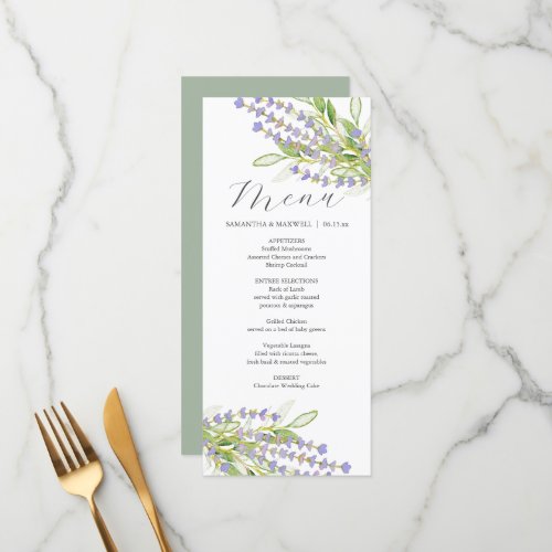 Wedding Menus Watercolor Lavender Flowers