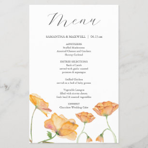 Wedding Menus Watercolor Orange Flowers Flyer