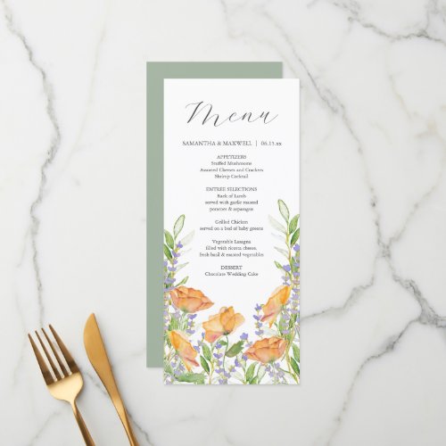 Wedding Menus Watercolor Wildflower Theme