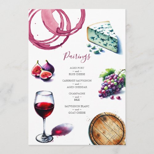 Wedding Menus Wine  Cheese Tasting Invitation