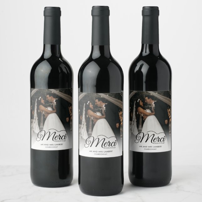 Wedding Merci Beaucoup Photo Favor Wine Label (Bottles)