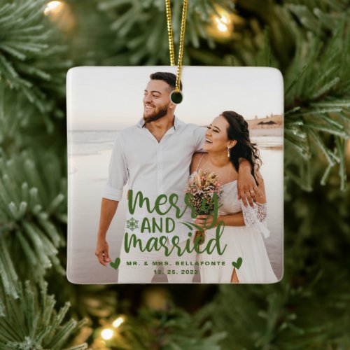 Wedding Merry and Married Christmas Photo Ceramic  Ceramic Ornament