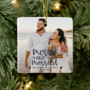 Wedding Merry and Married Christmas Photo Ceramic Ornament